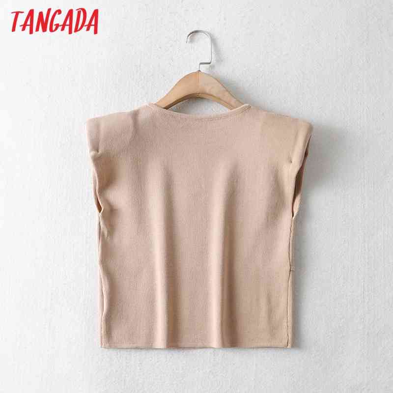 Women Fashion Shoulder Pads Sweater Jumper Sleevless Pullovers Chic Tops AI06 210416