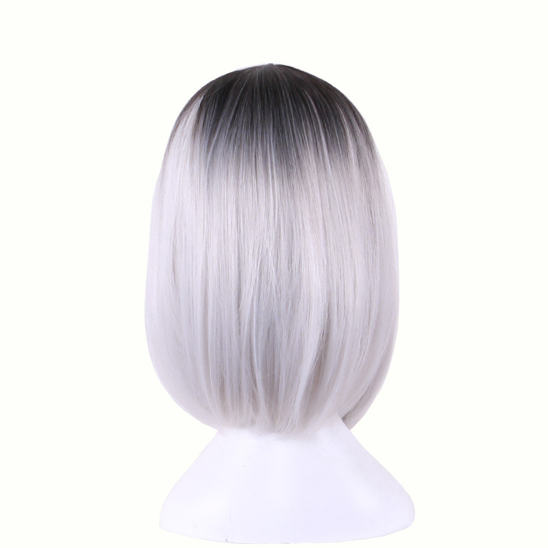 medium length straight hair wig heat resistant bob wigs lolita cosplay women synthetic wigs ombre black green gray pink purple