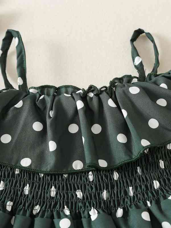 Baby Polka Dot Shirred Waist High Low Hem Dress & Shorts & Headband SHE