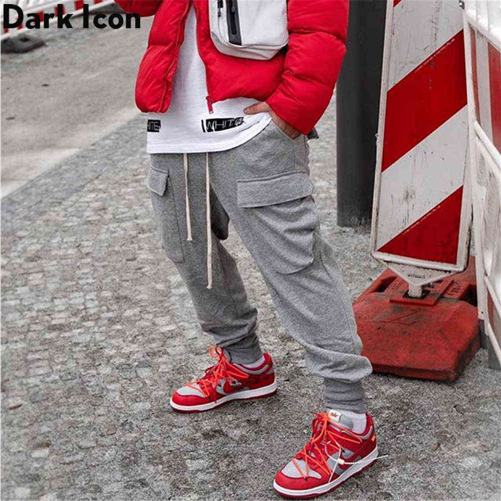 Elastic Waist Side Pockets Jogging Pants Men Plain Men's Pants Jogger Trousers Grey Black 210603