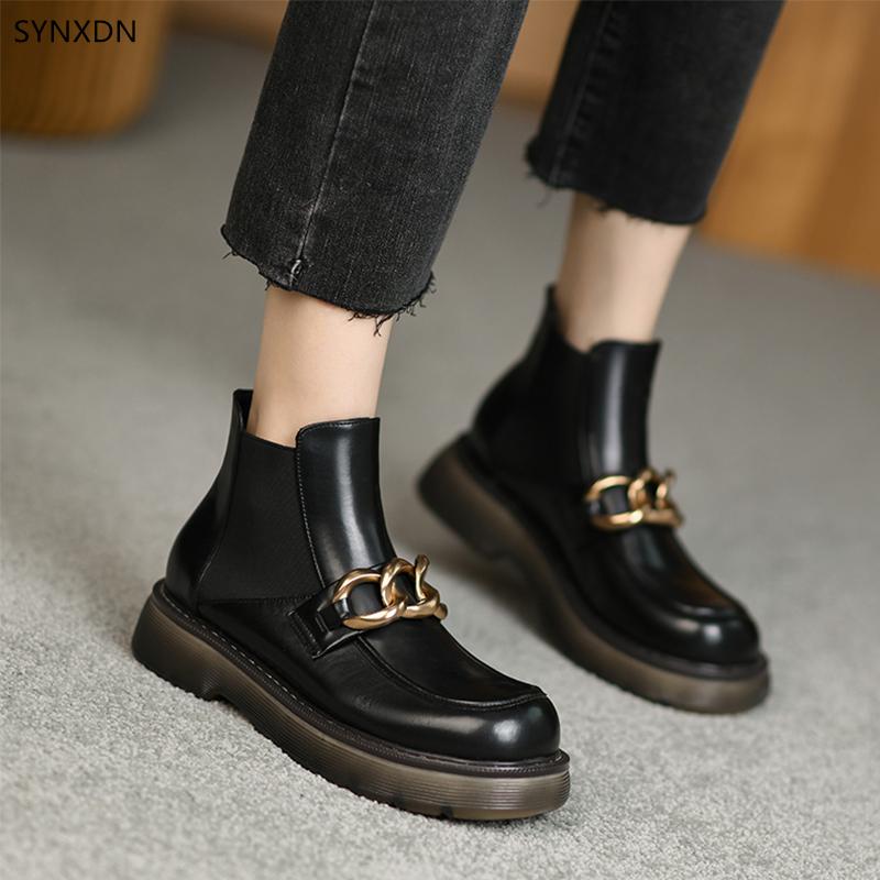 Boots SYNXDN Women Thick Bottom Flat Chain Round Toe British Style Elastic Slip On Leather Ankle Botas Heels 4cm, Beige
Boots SYNXDN Women Thick Bottom Flat Chain Round Toe British Style Elastic Slip On Leather Ankle Botas Heels 4cm, Beige