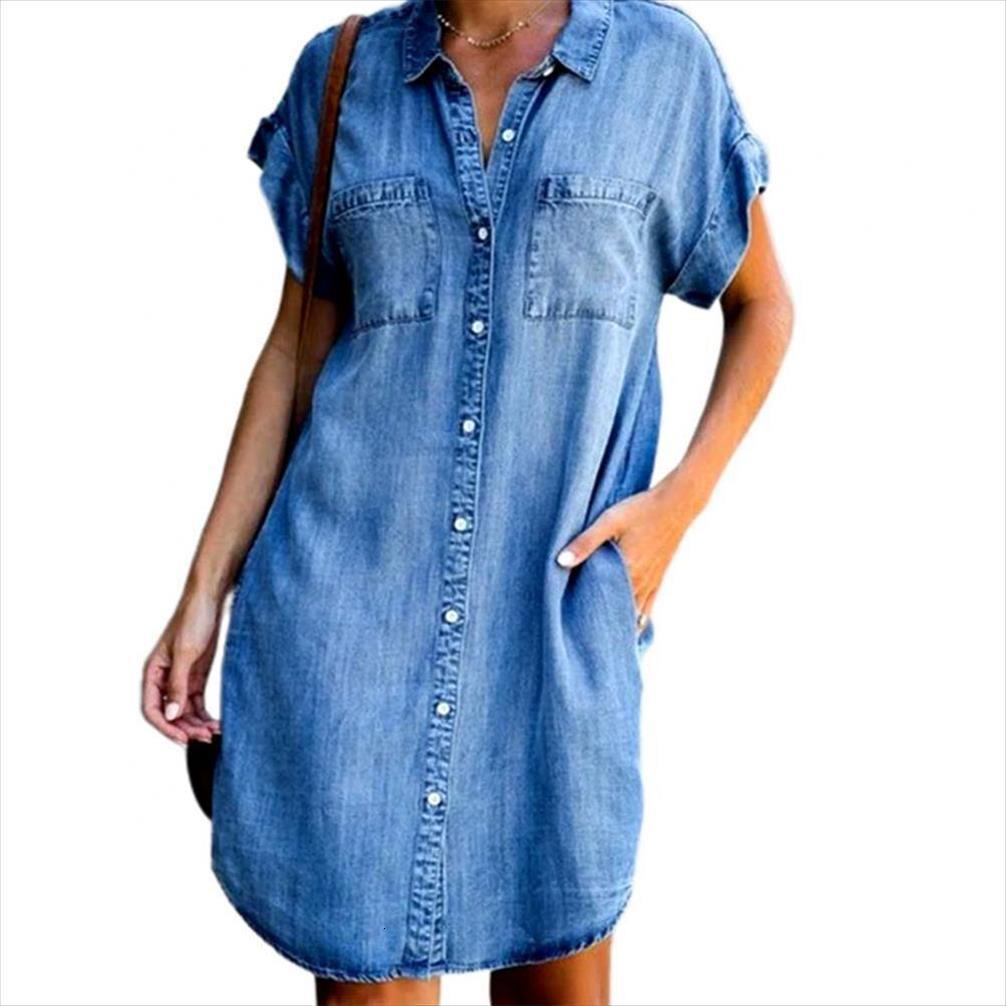 short sleeve pockets single breasted womens dresses irregular hem knee length loose polyester jeans summer, Black;gray
short sleeve pockets single breasted womens dresses irregular hem knee length loose polyester jeans summer, Black;gray