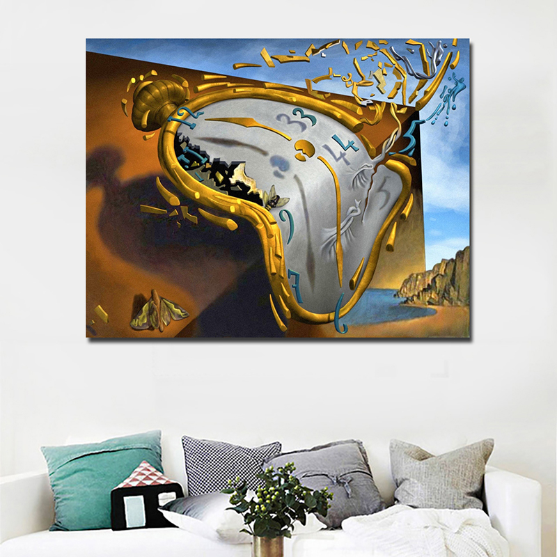 Post-Modern Abstract Art Clock By Salvador Dali Canvas Printed Art Painting Wall Pictures For Living Room Decor
