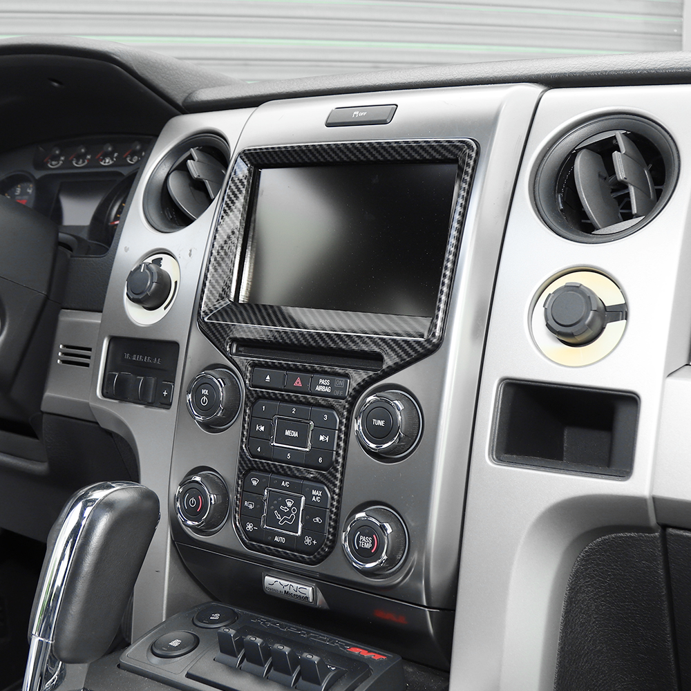 Carbon Fiber Center Console Panel Navigation Screen Cover Trim Bezel For Ford F150 Raptor 2009-2014 ABS 2PCS