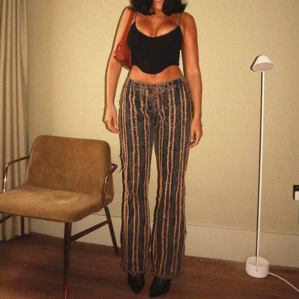 Women Vintage Striped Straight Denim Pants High Waist Aesthetic Wide Leg Trousers Streetwear Harajuku Loose Jeans 210428