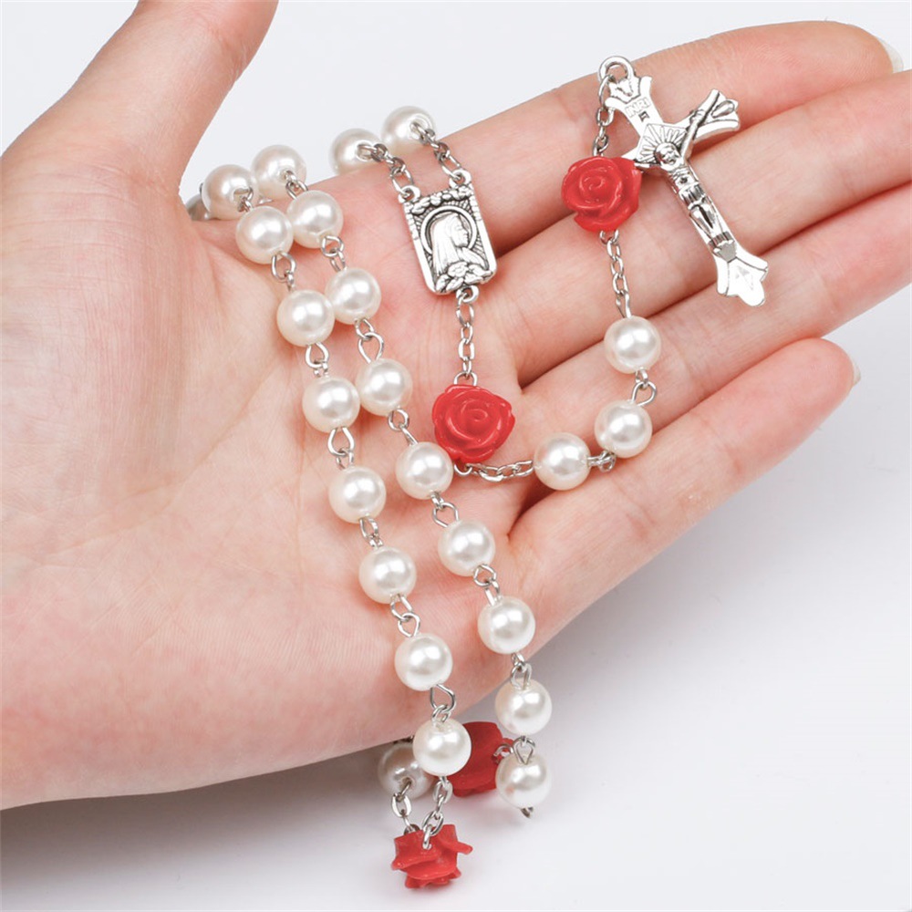 Rosary Beads Catholic Rosary Necklace For Girls Women Glass Father Bead Crucifix jesus cross Pendant Rose halloween Gift, Silver
Rosary Beads Catholic Rosary Necklace For Girls Women Glass Father Bead Crucifix jesus cross Pendant Rose halloween Gift, Silver