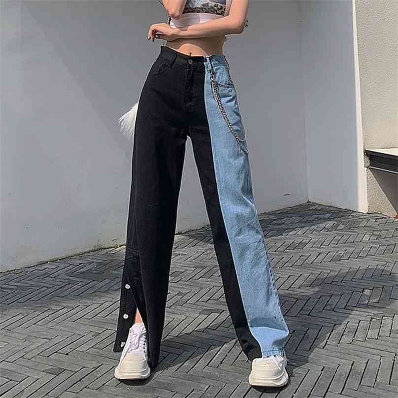 Vintage Jeans Woman Denim Long Pants Autumn Cowboy Female Loose Streetwear High Waist Women Trousers Split Clothes Wide Leg Jean 210922