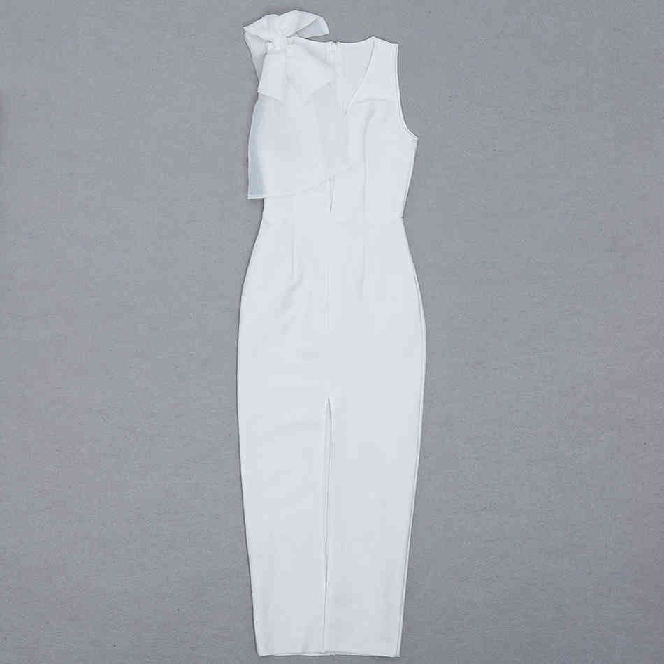 Free White Bandage Dress Women's Sexy V-neck Sleeveless Bodycon Split Celebrity Club Party Midi Vestidos 210524