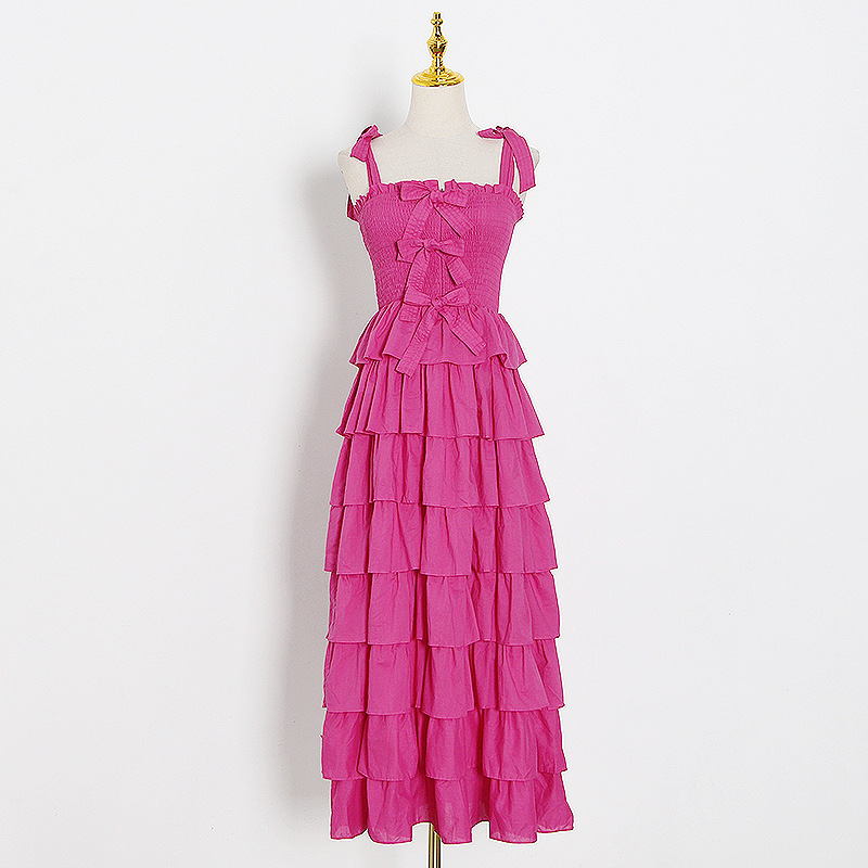 Women Dress Bandage Ruffles Bow Vintage Dresses White Yellow Black Printing Long Summer Clothes 210524