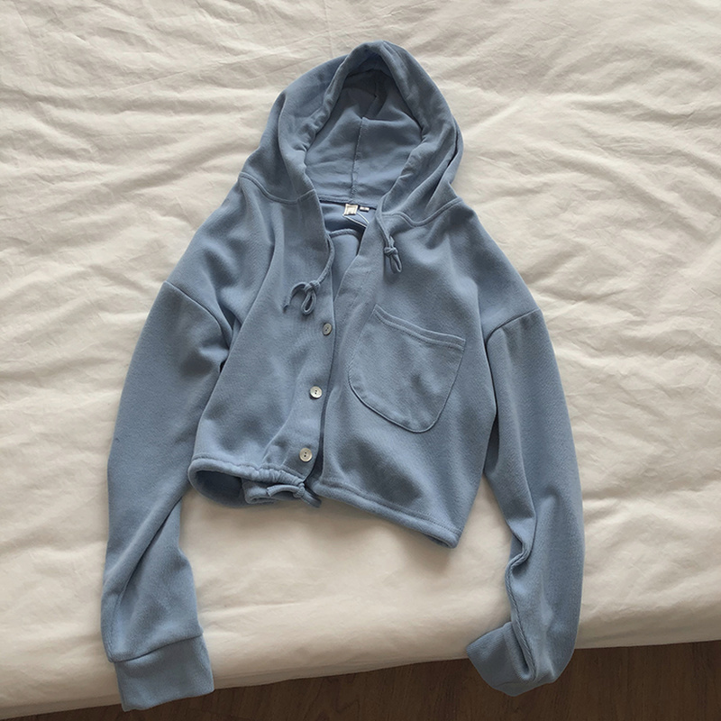 Fashion Short Hoodies Solid Autumn All Match Zip-up Moletom Long Sleeve Casual Sweatshirt Women Pocket 17612 210415