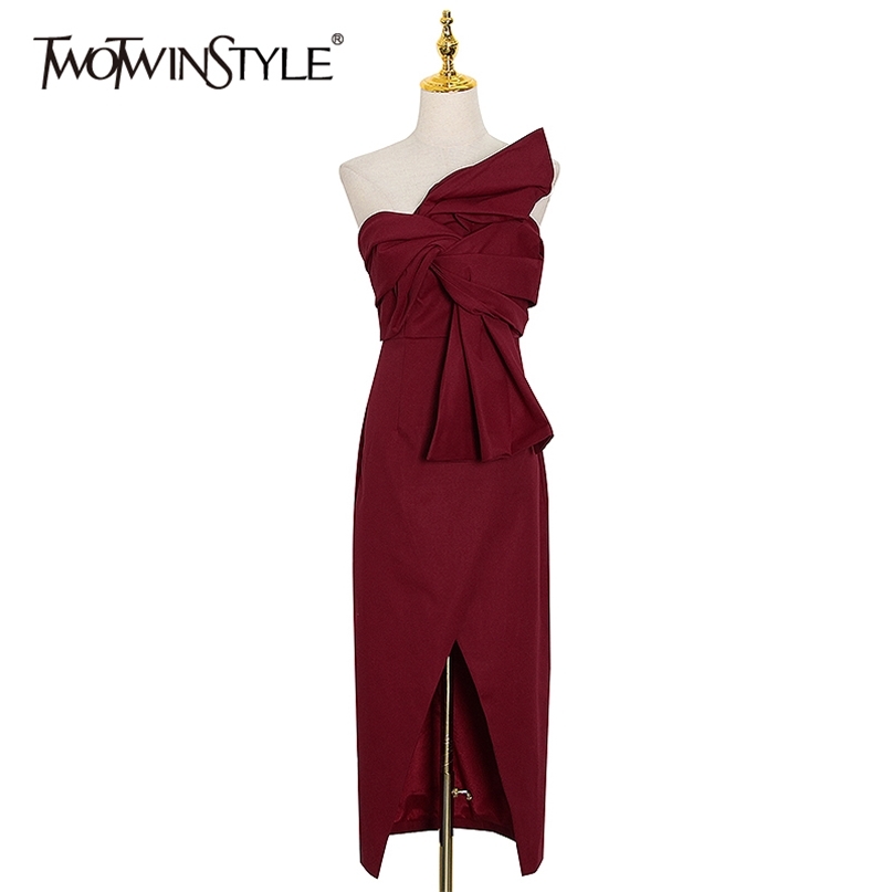 TWOTWINSTYL Asymmetrical Bowknot Dress For Women Strapless Backless High Waist Slit Vintage Female Summer Fashion 210520, Black
TWOTWINSTYL Asymmetrical Bowknot Dress For Women Strapless Backless High Waist Slit Vintage Female Summer Fashion 210520, Black