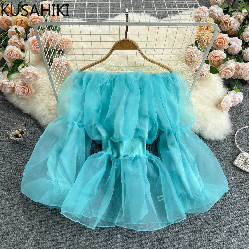 KUSAHIKI Mesh Slash Neck Women Shirts Blouses Puff Sleeve Slim Waist Sweet Blusas Femme Korean Tops Mujer 6G966 210602, Blue
KUSAHIKI Mesh Slash Neck Women Shirts Blouses Puff Sleeve Slim Waist Sweet Blusas Femme Korean Tops Mujer 6G966 210602, Blue