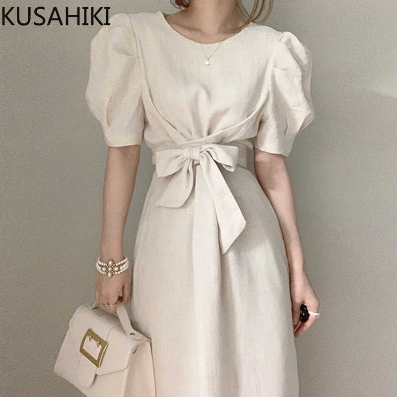 KUSAHIKI Elegant O-neck Bow Tie Slim Waist Dress Korean Chic Puff Sleeve Woman Dresses Summer Solid Vestido Femme 6H706 210602, Brown
KUSAHIKI Elegant O-neck Bow Tie Slim Waist Dress Korean Chic Puff Sleeve Woman Dresses Summer Solid Vestido Femme 6H706 210602, Brown