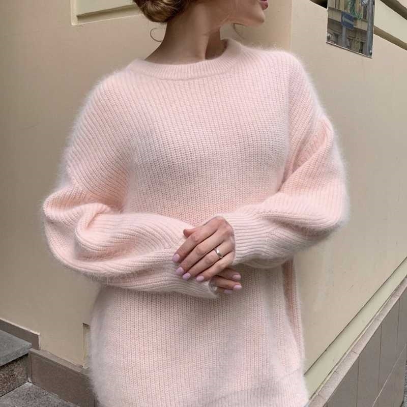 Hirsionsan Soft Loose Knitted Cashmere Sweater Winter Loose Solid Female Pullovers Warm Basic Knitwear Jumper 211123