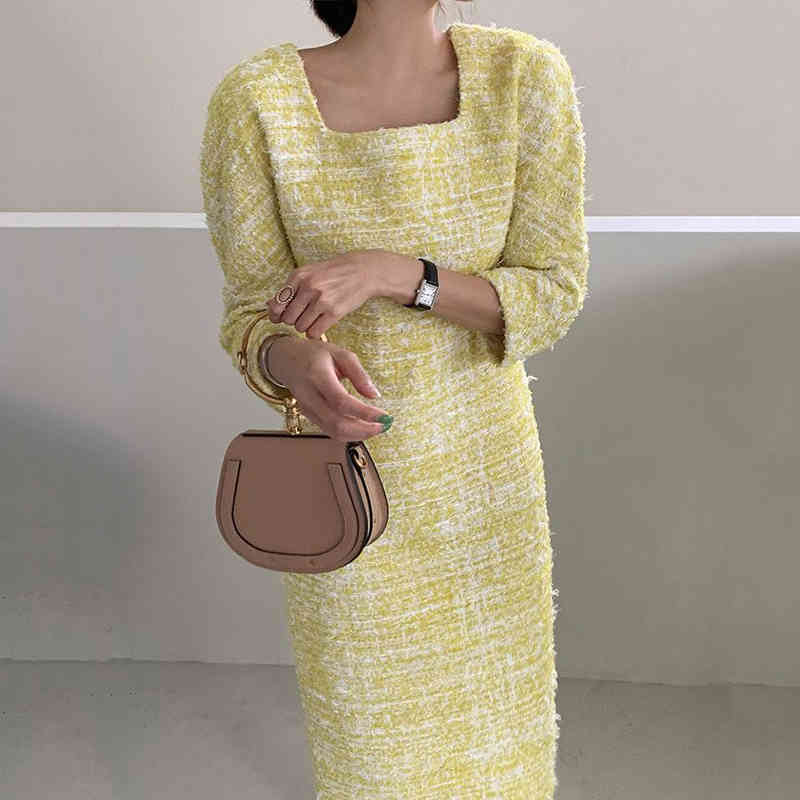Summer Vintage Woman Dress Square Collar Korean Chic Casual Maxi Dresses Female Elegant Slim Vestidos 210519