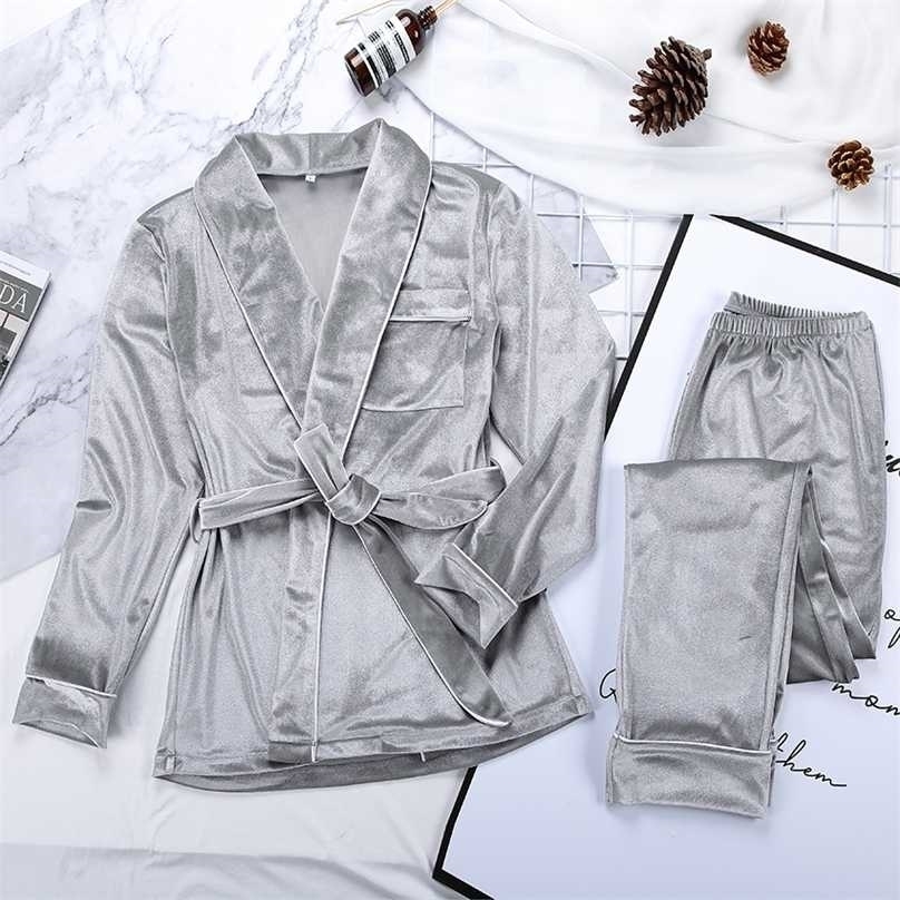 HECHAN Gray Velvet Pajamas Warm Long Sleeve Home Suit For Women Two Piece Set Thick Sleepwear Night Autumn Female 211109
HECHAN Gray Velvet Pajamas Warm Long Sleeve Home Suit For Women Two Piece Set Thick Sleepwear Night Autumn Female 211109