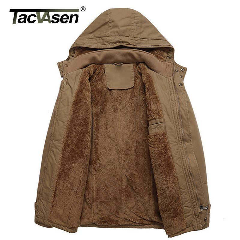 TACVASEN Military Thicken Fleece Jacket Mens Winter Casual Hooded Jacket Coat Pilot Cargo Cotton Jackets Windbreaker Parka Man 211009