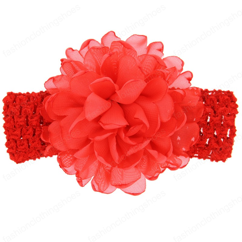 Solid Color Handmade Crochet Elastic Wide Hairband Fashion Chiffon Flower Infant Headband DIY Party Decoration Birthday Gifts