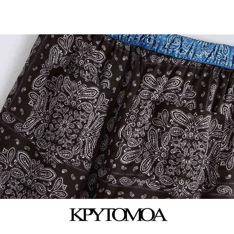 Women Fashion Patchwork Print Side Pockets Pants High Elastic Waist Drawstring Female Ankle Trousers Mujer 210420