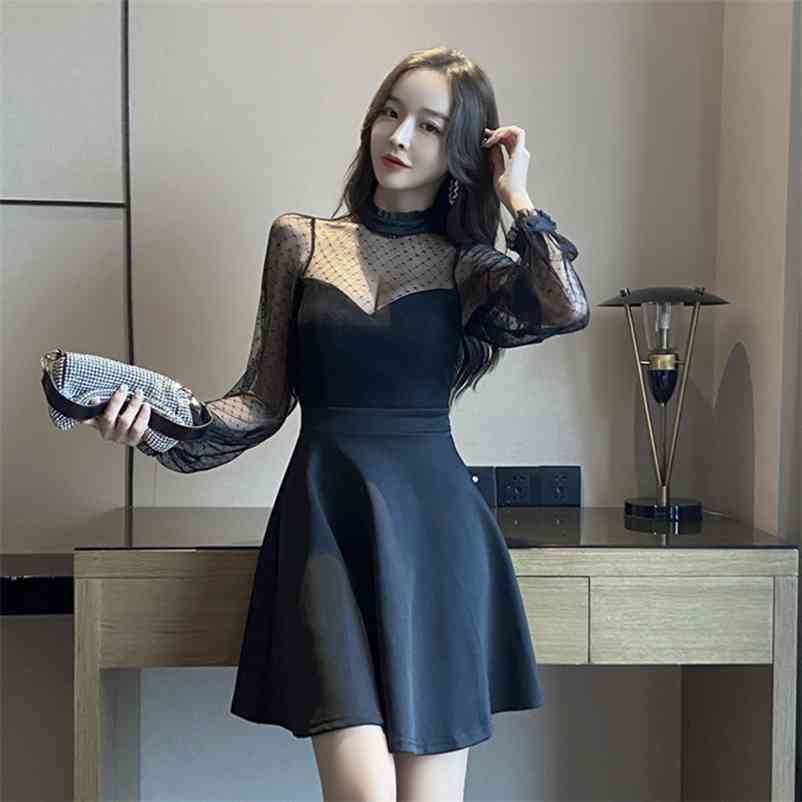 Nightclub deep V-neck waistband perspective long sleeve dress low cut back 210603, Black
Nightclub deep V-neck waistband perspective long sleeve dress low cut back 210603, Black