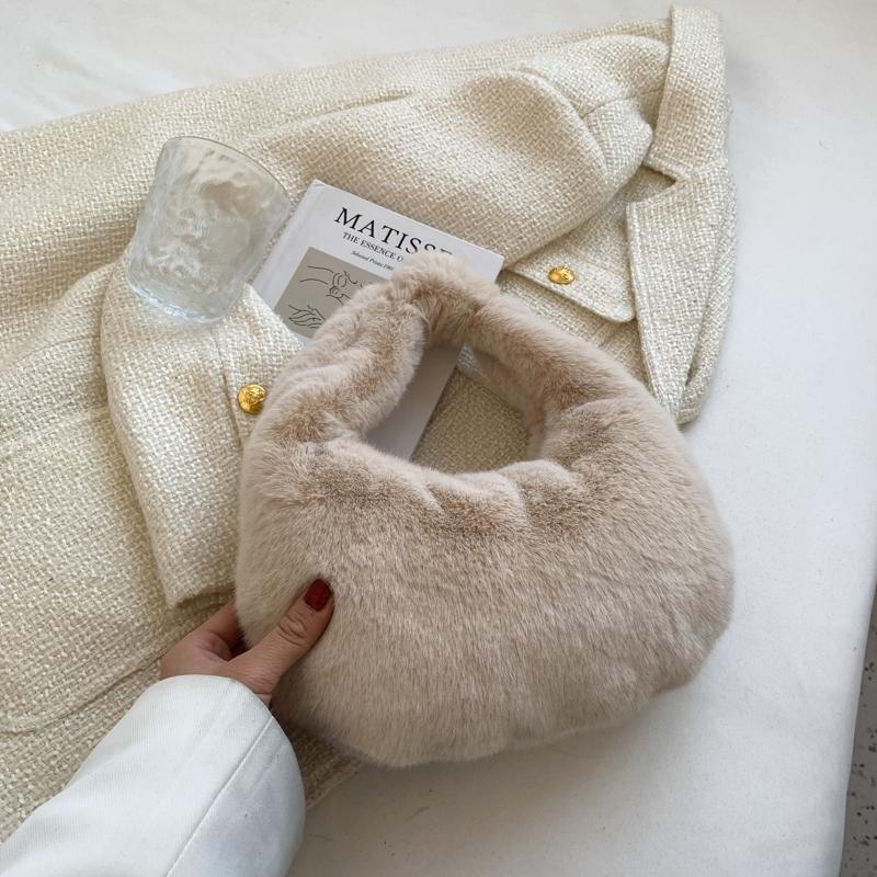 Evening Bags Fashion Luxury Faux Fur Half Moon Women's Handbags Designer Lady Hand Fluffy Soft Plush Warm Winter Clutch Shoulder