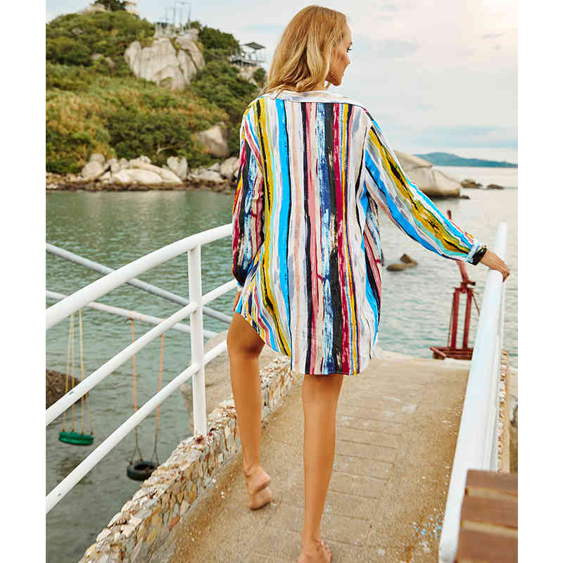 Sexy Bikini Cover-ups Cotton Tunic Boho Printed Summer Beach Tops Elegant Women Plus Size Wear Swim Suit Cover Up Q1120 210420