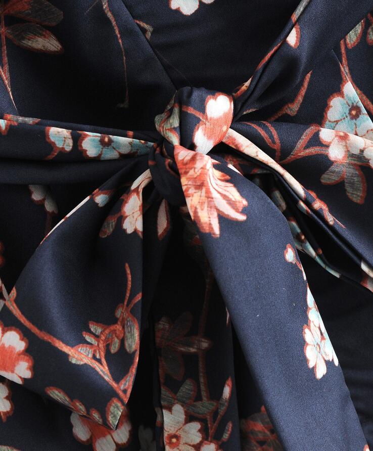 Bohemian Women Floral Print Kimono Shirt Holiday Beach Tied Bow Sashes Mid Long Cardigan Blouse BOHO Tops 210429