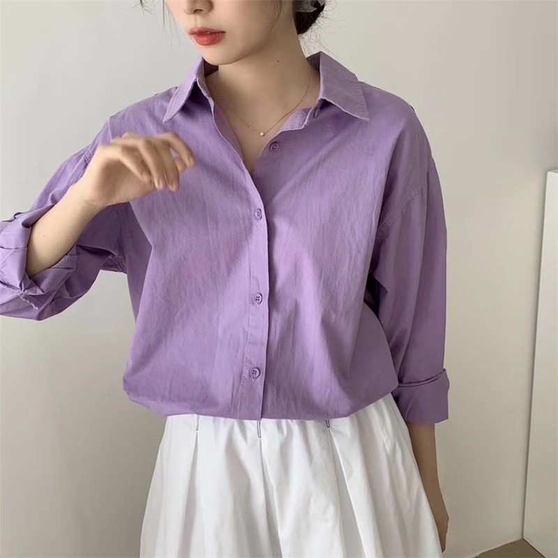 Early Autumn Korean Style Long Loose Retro Shirt Women Blouse Lazy Solid Color Sleeve Chemisier Femme 10320 210518