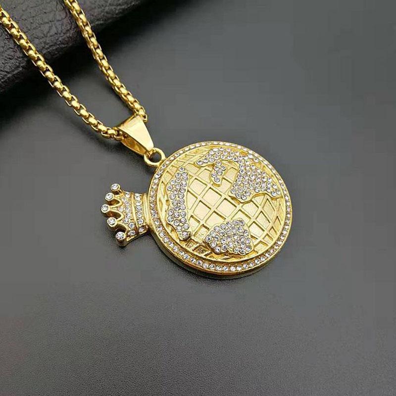 Pendant Necklaces Hip Hop Crown Globe Charm For Men Gold Color Stainless Steel Map Necklace Iced Out Bling Jewelry 
Pendant Necklaces Hip Hop Crown Globe Charm For Men Gold Color Stainless Steel Map Necklace Iced Out Bling Jewelry