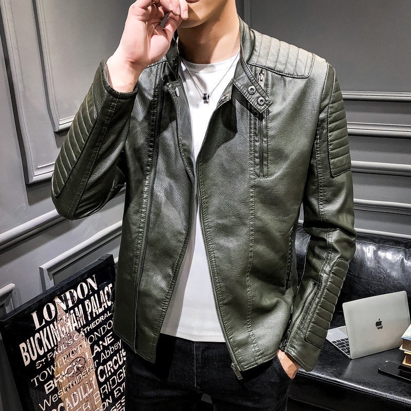 Pure color stitching handsome motorcycle style men's leather jacket, high-quality stand-up collar, retro comfort, windproof and fashion, Black
Pure color stitching handsome motorcycle style men's leather jacket, high-quality stand-up collar, retro comfort, windproof and fashion, Black
