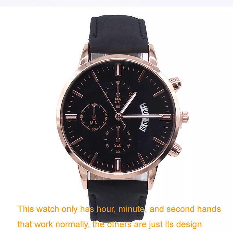 Men Watch Bracelet Set Fashion Sport Wrist Watch Alloy Case Leather Band Watch Quartz Business Wristwatch calendar Clock Gift 210630