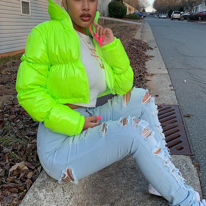 Women's Down & Parkas Faux PU Leather Bubble Puffer Jacket Winter Warm Women Coats Long Sleeve Outerwear Zipper Casual Slim Coat G2997