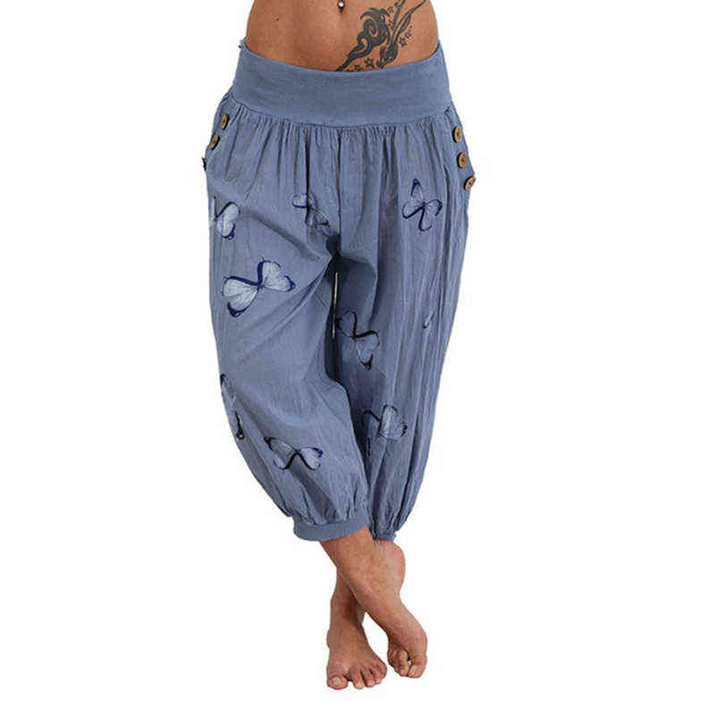 s Pants Women High Waist Harem Lightweight Streetwear Female Pocket Baggy Jogger Trousers Bottoms with Print 211115