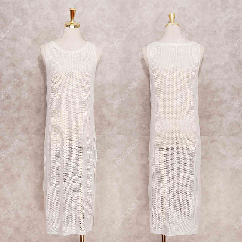 Arrival Bikini Cover-ups Sexy See Through Sleevlesss Knee Length Women Summer Dress Beach Wear Swim Suit Cover Up Q1257 210420