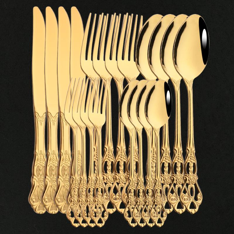 Dinnerware Sets Kitchen Flatware Cutlery Set Unique European Gold Mirror Polish Silverware Dinner Knife Fork Spoon Tableware
Dinnerware Sets Kitchen Flatware Cutlery Set Unique European Gold Mirror Polish Silverware Dinner Knife Fork Spoon Tableware