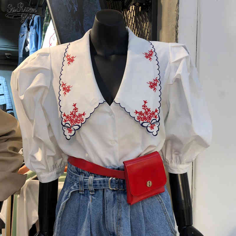 Korean Floral Embroidery Turn Down Collar Blusa Sweet Puff Half Sleeve Women Shirt Spring Summer Short Blouse Tops 14172 210521, Black
Korean Floral Embroidery Turn Down Collar Blusa Sweet Puff Half Sleeve Women Shirt Spring Summer Short Blouse Tops 14172 210521, Black