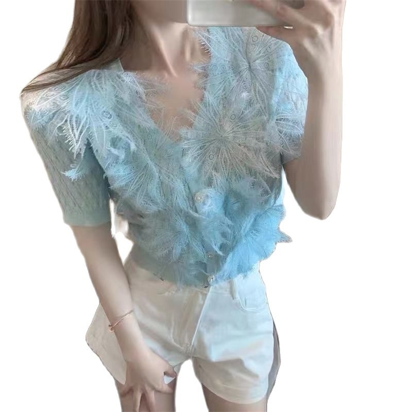 Lace knitted v-neck cardigan design sense ice silk wild thin knit sweater summer Korean fashion women' clothing 210520, White
Lace knitted v-neck cardigan design sense ice silk wild thin knit sweater summer Korean fashion women' clothing 210520, White