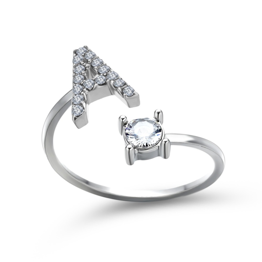 Neutral Silver Color Letters English Capital Initial Ring Opening Adjustable Women Cuff Ring Wedding Jewelry
