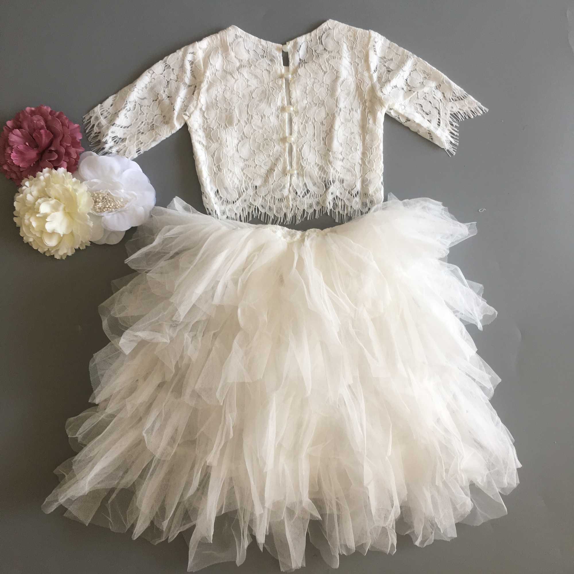 Baby Girls Lace Clothing Set For Xmas Kids Petti Skirt +Lace Shirt Sweet Flowers Toddler 2Pcs Outfit Child Party costume 210529