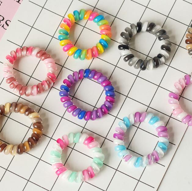 2021 10 Colors Fabric Telephone Wire Hair Band Gradient Mermaid Glitter Ponytail Holder Elastic Phone Cord Line Hair Tie Hair Accessories