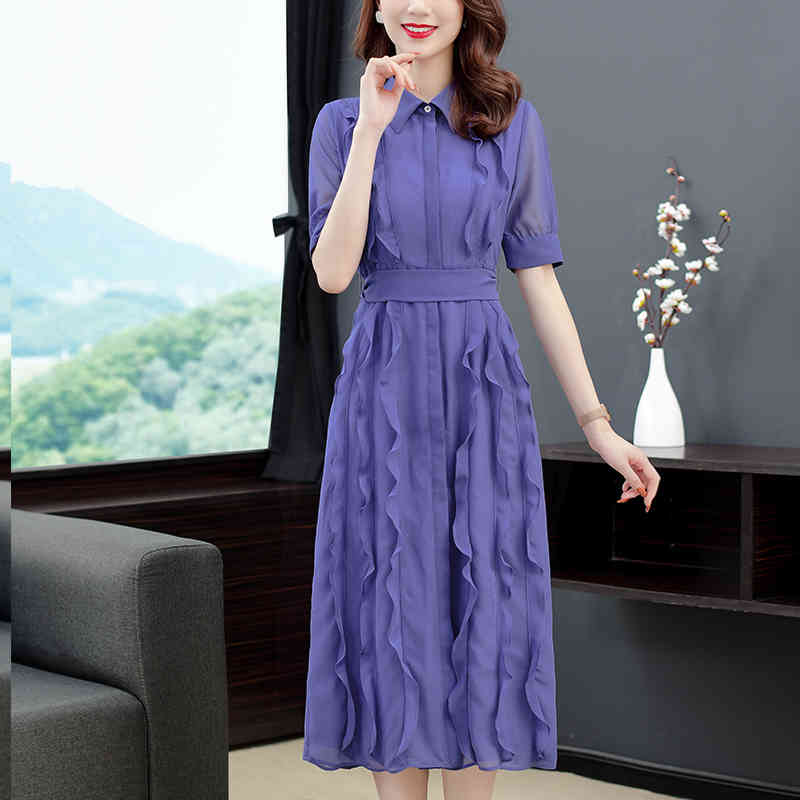 Summer Runway Women Vintage Ruffles Chiffon Long Dress Femme Short Sleeve Bow Elegant Party Holiday Maxi Vestidos 210506