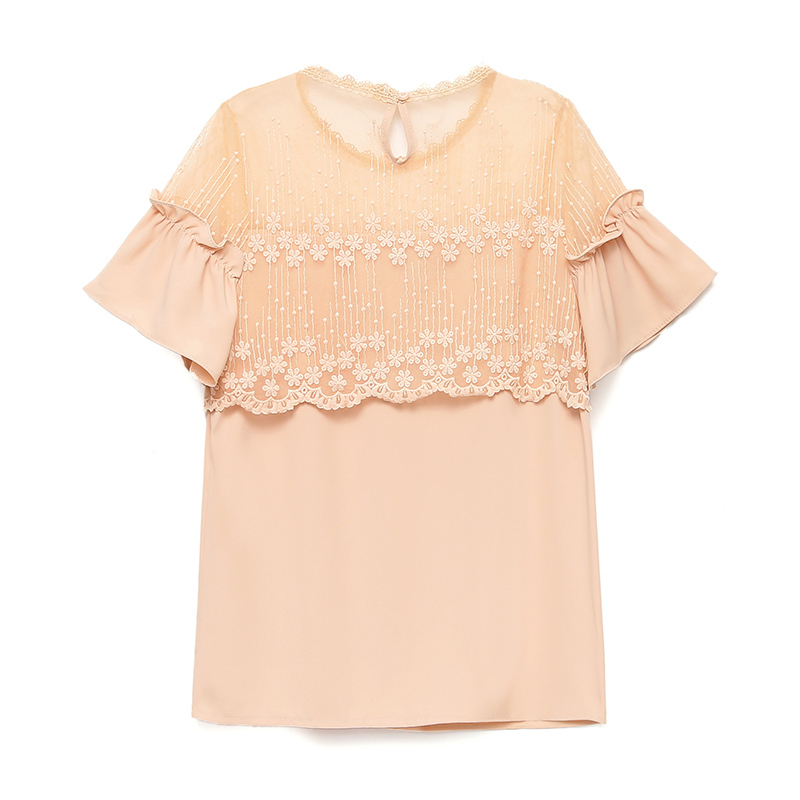 Korean Style Fashion Summer Women Blouses Floral Women's O-Neck Spliced Lace Shirts Ladies Tops Sweet Shirt 8611 50 210510