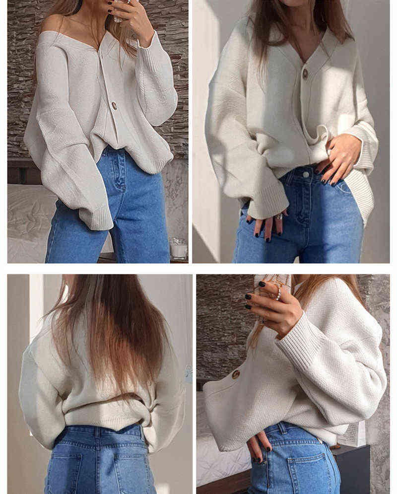 Colorfaith Winter Spring Women's Sweaters V-Neck Buttons Cardigans Oversized Fashionable Korean Lady Knitwears SWC18190 211109