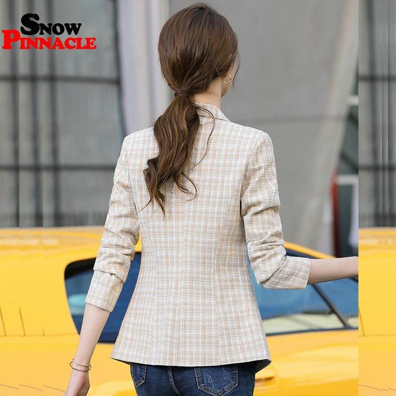 Women Blazer Autumn Slim single button Plaid Pockets Jackets Female Retro Suits Coat Feminino blazers 210524