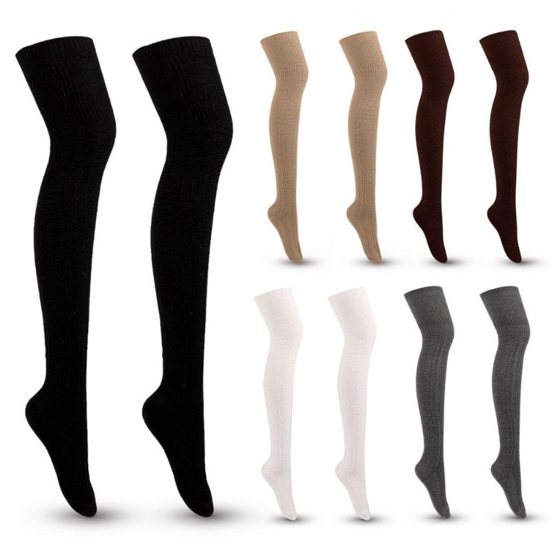 Socks & Hosiery 1Pair Sexy Lady Cotton Over The Knee Thigh High Medias For Women Thinner Black Grey White Warm Long Stockings
