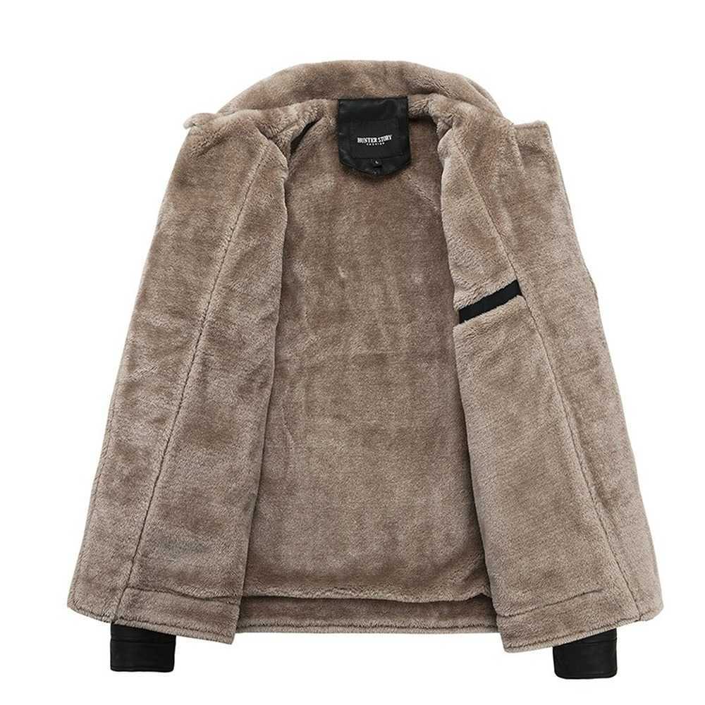Men Leather Bomber Jacket Turndown Collar Fleece Lined Autumn Winter Jacket Men Motorcycle Jacket Men Biker Coat Slim Skinny 211018