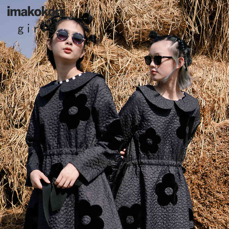 imakokoni original Japanese design flower stitch dress bow princess black jacket 210513
imakokoni original Japanese design flower stitch dress bow princess black jacket 210513