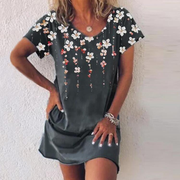 Fashion Printed Round Neck Loose Casual Short Sleeve Dress Two Piece