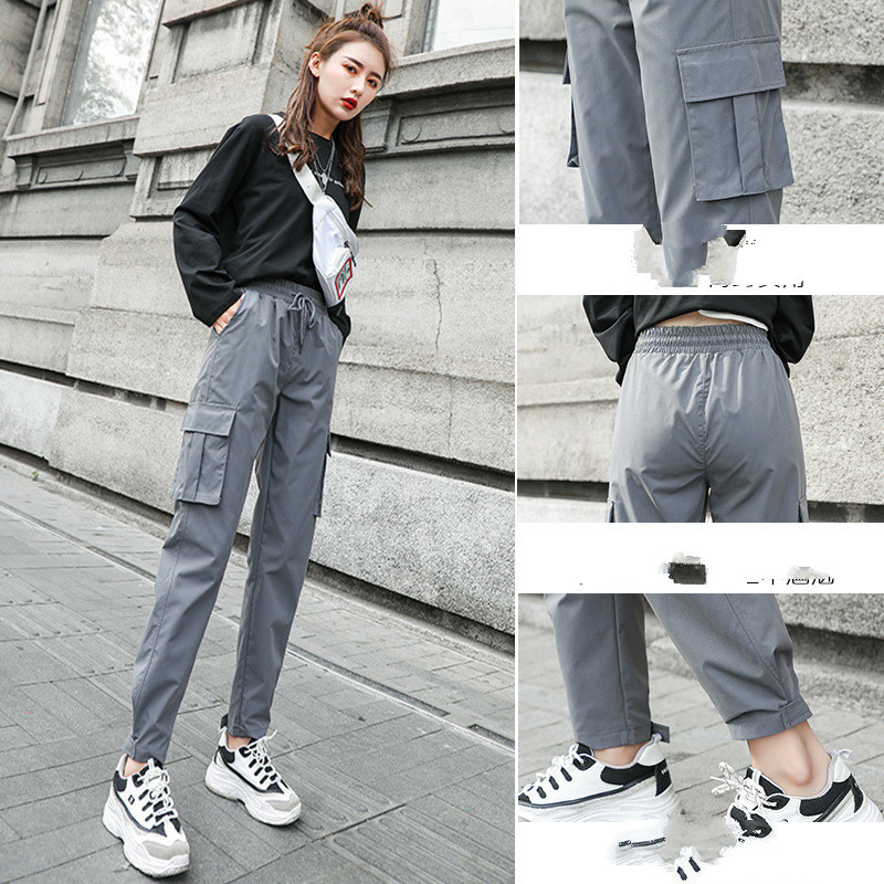 Streetwear Cargo Pants Women Casual Womens Joggers Sweatpants High Waist Loose Trousers Plus Size Korean Style Ladies 210428