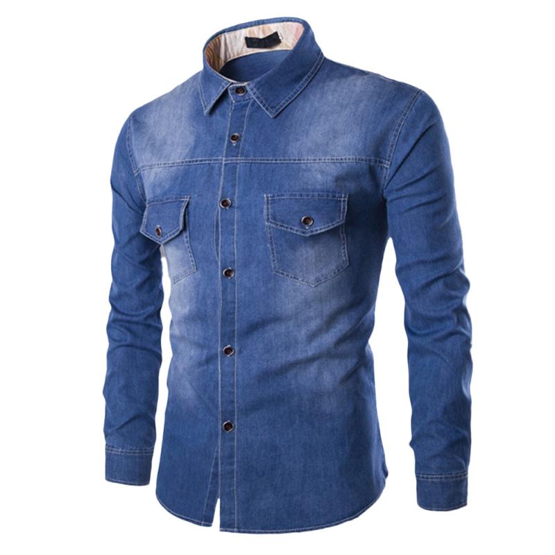 Men039s TShirts Longsleeved Shirt Men Autumn Trend Jacket Casual Fashion Slim Fit Denim Cotton Long Sleeve Top Blouse
